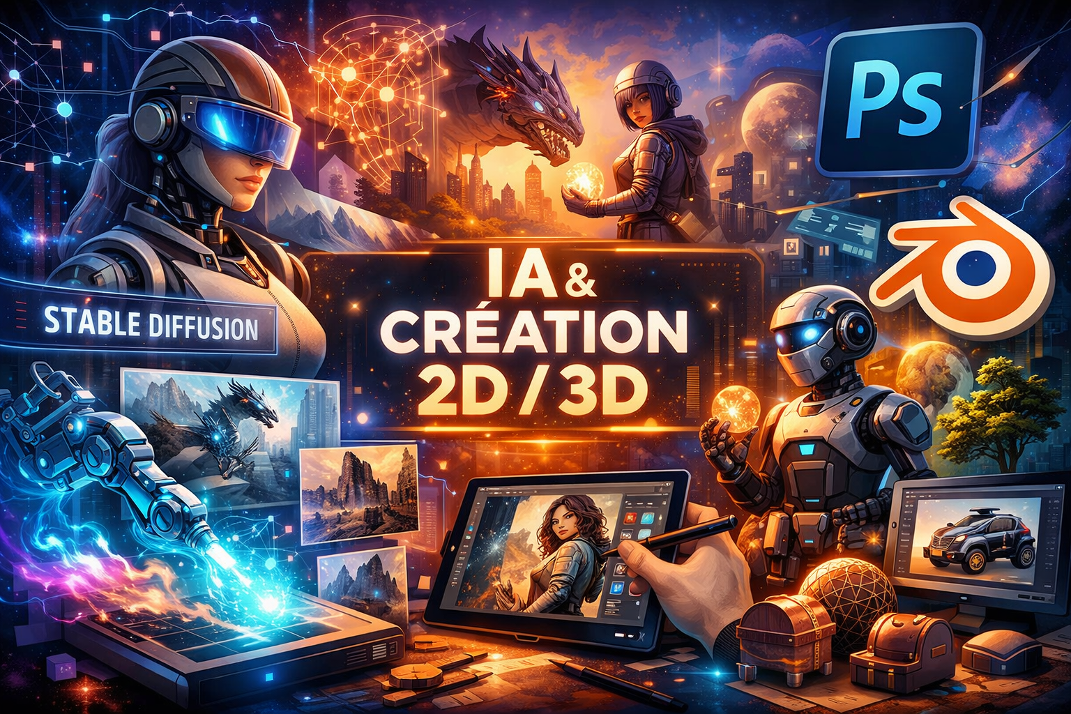 IA & création 2D et 3D : stable diffusion, Photoshop et Blender